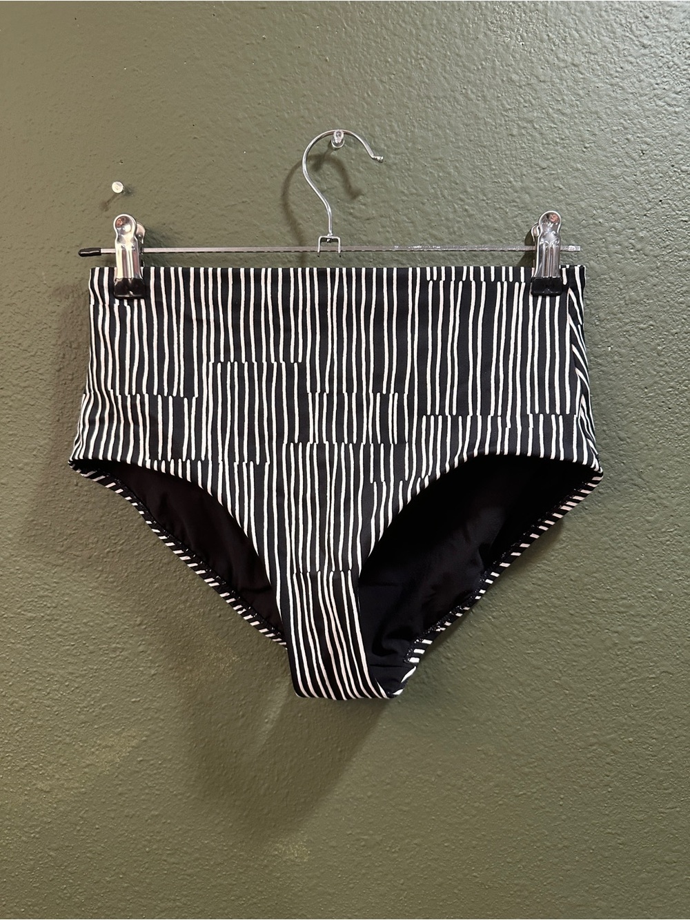 Athleta Black & White Vertical Stripe High-Rise Bikini Bottoms